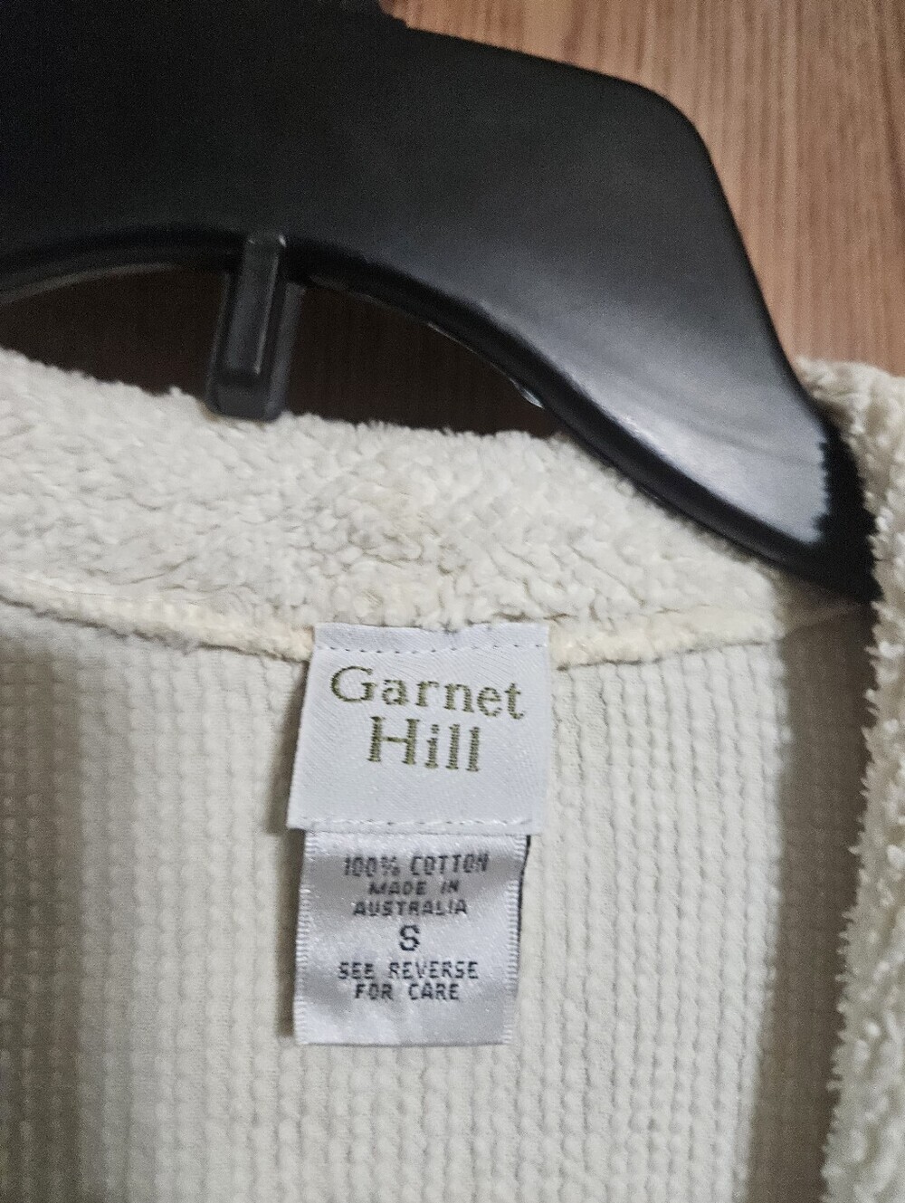 Garnet Hill Cream Colored Terry Cloth Robe With Pastel Pom Poms Size Small! - Picture 2 of 5